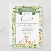 キュートウッドランドベビーディアファースト誕生日パーティー 招待状 (正面)