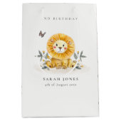 キュートウッドランドベビーライオンの葉Any Age誕生日 ミディアムペーパーバッグ (正面)