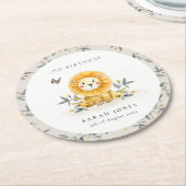 キュートウッドランドベビーライオンの葉Any Age誕生日 ラウンドペーパーコースター (アングル)