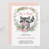 キュートウッドランドラクーンベイビーシャワー招待状 招待状 (正面/裏面)