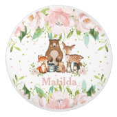 キュートウッドランド動物赤面ピンクフローラ子供部屋 セラミックノブ (正面)