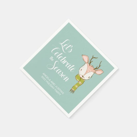 キュートウッドランド素朴ディアホリデーパーティーターコイズ スタンダードカクテルナプキン (角)