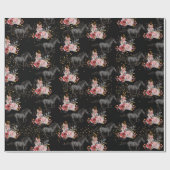 キュートウマフラワーズグリッター誕生日 ラッピングペーパー (フラット)