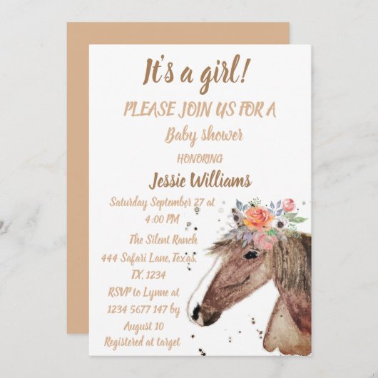 キュートウマボホランチベビーガールウェスタンフローラ 招待状 (正面/裏面)