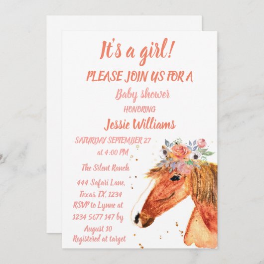 キュートウマボホランチベビーガールウェスタンフローラ 招待状 (正面/裏面)