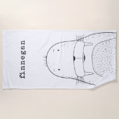 キュートウラスラインアートスケッチパーソナライズされた名 ビーチタオル (正面)