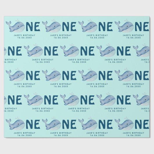 キュートウーターカラークジラ誕生日 パーソナライズされた ラッピングペーパー (フラット)