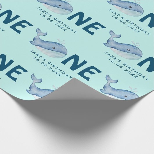 キュートウーターカラークジラ誕生日 パーソナライズされた ラッピングペーパー (角)