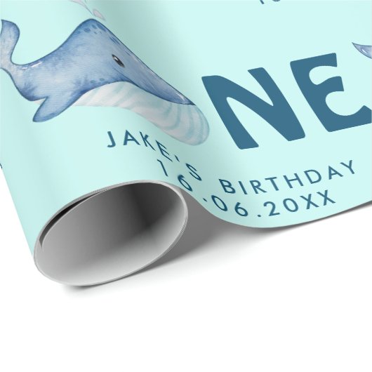 キュートウーターカラークジラ誕生日 パーソナライズされた ラッピングペーパー (ロールコーナー)
