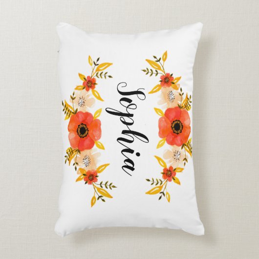 キュートウーターカラーサンゴフローラリースカスタム文字 アクセントクッション (正面(垂直))