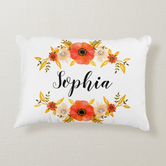 キュートウーターカラーサンゴフローラリースカスタム文字 アクセントクッション (裏面)
