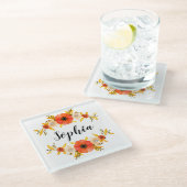 キュートウーターカラーサンゴフローラリースカスタム文字 ガラスコースター (アングル)