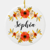キュートウーターカラーサンゴフローラリースカスタム文字 セラミックオーナメント (裏面)