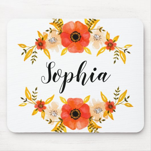 キュートウーターカラーサンゴフローラリースカスタム文字 マウスパッド (正面)