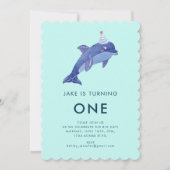 キュートウーターカラードルフィンパーティーハット誕生日 招待状 (正面)