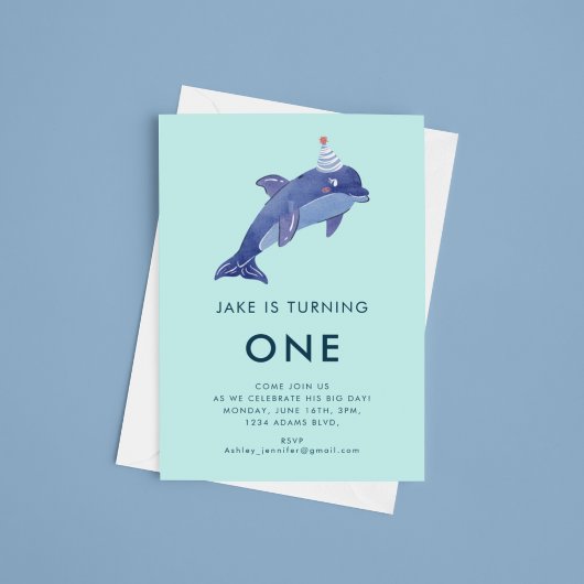 キュートウーターカラードルフィンパーティーハット誕生日 招待状