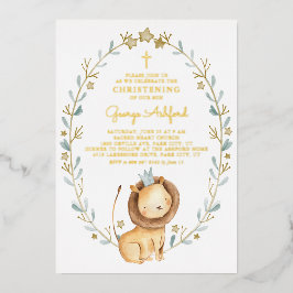 キュートウーターカラーライオンプリンス男の赤ちゃん《キリスト教》洗礼式や命名式 箔招待状