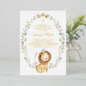 キュートウーターカラーライオンプリンス男の赤ちゃん《キリスト教》洗礼式や命名式 箔招待状 (立ち正面)