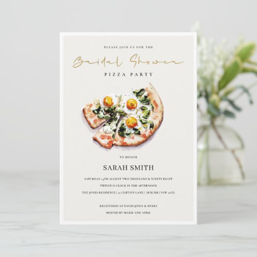 キュートエッグバジルピザブライダルシャワーパーティー招待状 サンキューカード (スタンド正面)