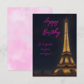 キュートエッフェルタワーピンクハッピーバースデー サンキューカード (正面/裏面)