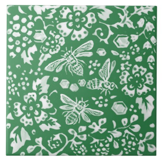 キュートエメラルドグリーンビーハイブフローラガーデン タイル (正面)