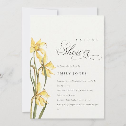 キュートエレガントイエローダフォディルブライダルシャワー招待状 サンキューカード (正面)