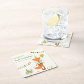 キュートエレガントウッドランドおもしろいパーティーキツネ子供の誕生日 スクエアペーパーコースター (インサイチュ)