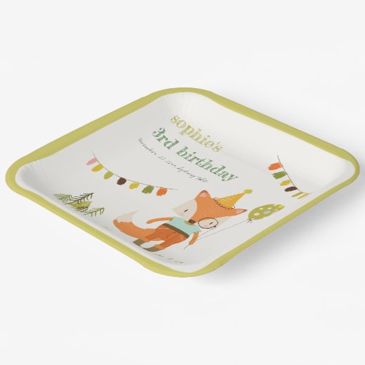 キュートエレガントウッドランドおもしろいパーティーキツネ子供の誕生日 ペーパープレート (傾斜あり)