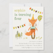 キュートエレガントウッドランドおもしろいパーティーキツネ子供の誕生日 招待状 (正面)