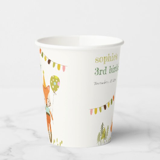 キュートエレガントウッドランドおもしろいパーティーキツネ子供の誕生日 紙コップ (左)