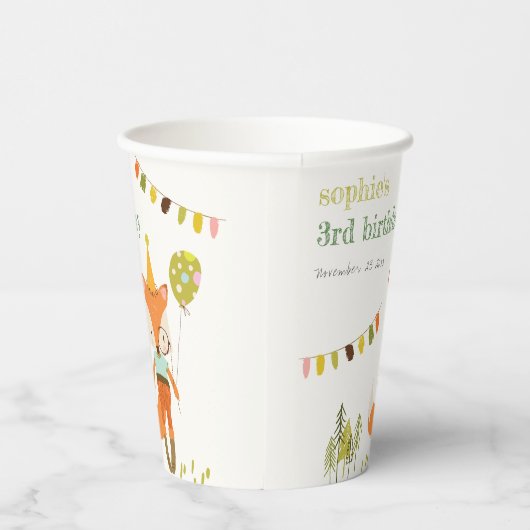 キュートエレガントウッドランドおもしろいパーティーキツネ子供の誕生日 紙コップ (右)