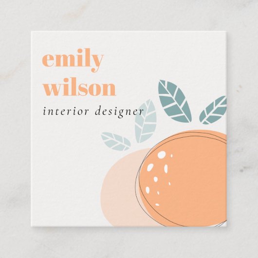 キュートエレガントオレンジ抽象芸術フルーティはっきりしたシトラス スクエア名刺 (正面)