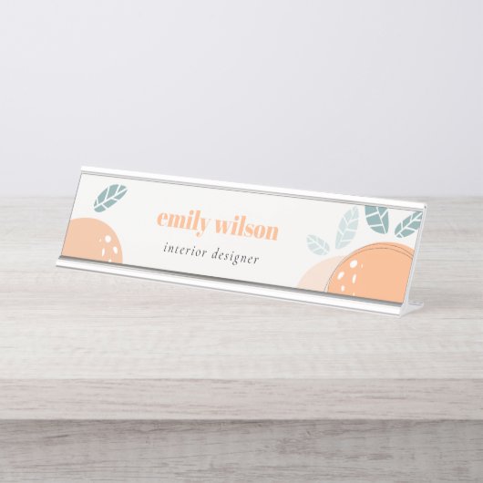 キュートエレガントオレンジ抽象芸術フルーティはっきりしたシトラス デスクネームプレート (正面)