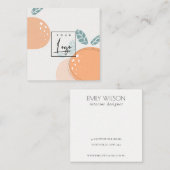 キュートエレガントオレンジ抽象芸術フルーティー柑橘系ロゴ スクエア名刺 (正面/裏面)