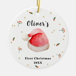 キュートエレガントサンタハットベビー初のクリスマス セラミックオーナメント