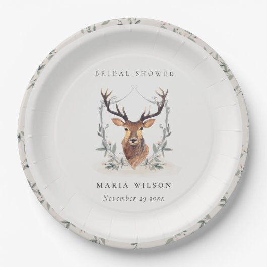 キュートエレガントダスキーディアーフローラクレストブライダルシャワー ペーパープレート (正面)
