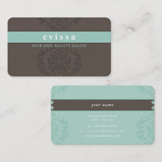 キュートエレガントダマスクパターンfinesh gray mint 名刺 (正面/裏面)