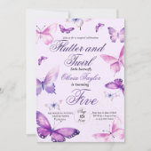 キュートエレガントバタフライガールズ5誕生日 招待状 (正面)