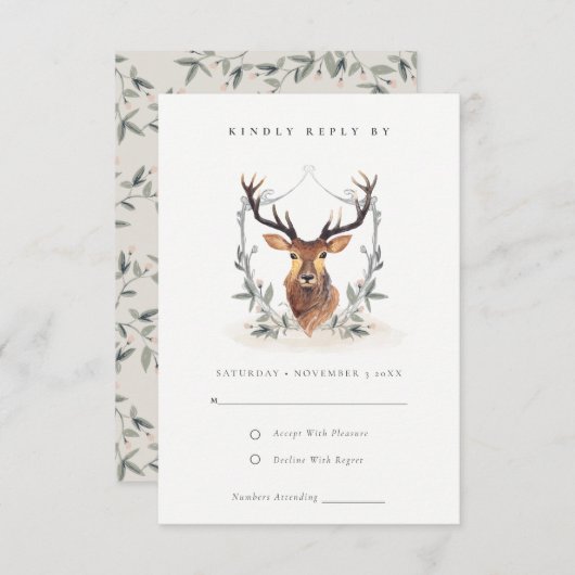 キュートエレガントパステルディアーフローラクレスト結婚ズ 出欠カード (正面/裏面)