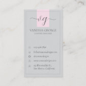 キュートエレガントピンクグレイモダンモノグラムカスタム 名刺 (裏面)