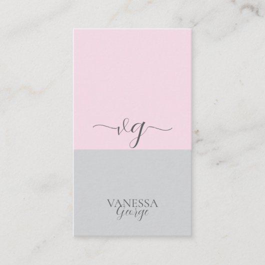 キュートエレガントピンクグレイモダンモノグラムカスタム 名刺 (正面)