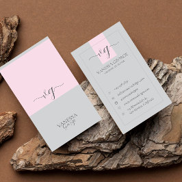 キュートエレガントピンクグレイモダンモノグラムカスタム 名刺