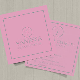 キュートエレガントピンクモダンモノグラムカスタム スクエア名刺