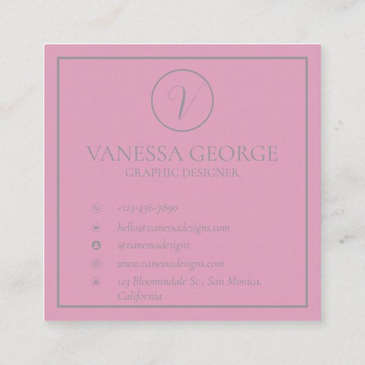 キュートエレガントピンクモダンモノグラムカスタム スクエア名刺 (裏面)