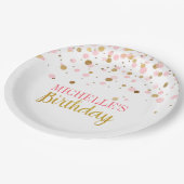 キュートエレガントピンク金ゴールド紙吹雪ガール誕生日 ペーパープレート (アングル)