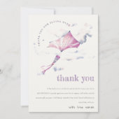 キュートエレガントピンク飛んでいるカイトスカイクラウド誕生日 サンキューカード (正面)