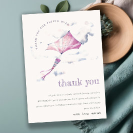 キュートエレガントピンク飛んでいるカイトスカイクラウド誕生日 サンキューカード