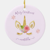 キュートエレガントメリークリスマス金ゴールドグリッターユニコーン セラミックオーナメント (裏面)