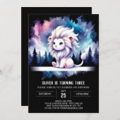 キュートエレガントライオン誕生日 招待状 (正面/裏面)