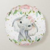 キュートエレファお洒落ントピンク赤面フローラ子供部屋 ラウンドクッション (裏面)